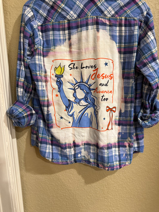 She Loves Jesus and America Too Flannel