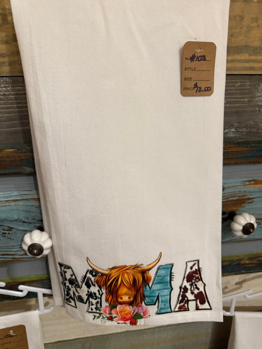 Mama Highland Cow Tea Towel
